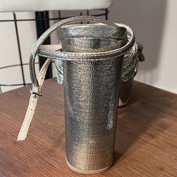 NIB NWT Loeffler Randall Natalia Platform Heels in Gold 12 - Picture 9 of 12